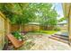 Private backyard features wooden fence, stone patio, lush lawn and mature trees at 904 Anderson St, Charlotte, NC 28205