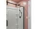 Modern bathroom featuring a sleek shower with black hardware and a contemporary design at 1072 5Th Ne St, Hickory, NC 28601