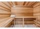 Interior view of wood sauna with bench and towels at 15020 Ranson Rd, Huntersville, NC 28078