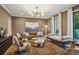 Sophisticated living room with stylish furniture, a patterned rug, and designer lighting at 2215 Cortelyou Rd, Charlotte, NC 28211