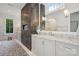 Main bathroom features and sinks, large windows, marble floors, and decor at 2215 Cortelyou Rd, Charlotte, NC 28211