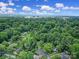 A beautiful aerial view shows lush green trees and the surrounding neighborhood on a clear sunny day at 3800 Lovett Cir, Charlotte, NC 28210