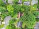 An aerial shot shows trees surrounding homes in a verdant neighborhood at 3800 Lovett Cir, Charlotte, NC 28210