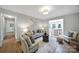 Spacious living room featuring neutral sofas, hardwood floors, and modern artwork at 3800 Lovett Cir, Charlotte, NC 28210