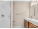 Bathroom featuring a vanity and shower stall at 7912 Charter Oak Ln, Charlotte, NC 28226
