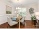 Elegant dining room boasting a stylish chandelier and a view of the outdoors at 9451 Bonnie Briar Cir, Charlotte, NC 28277