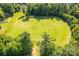Vibrant aerial view of the community soccer field with well-maintained green grass, and goals at each end at 1006 Apogee Dr, Indian Trail, NC 28079