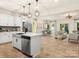 Open-concept kitchen with a center island, seamlessly flowing into the dining and living areas at 12016 Basking Dr, Charlotte, NC 28214