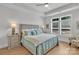 Bright bedroom featuring a bed with light blue themed bedding and a window with plantation shutters at 3006 Constitution Ln, Gastonia, NC 28056