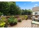 Inviting backyard deck with potted plants, comfortable seating, and a view of lush greenery at 56113 Finches Ct, Indian Land, SC 29707