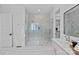 Modern bathroom featuring a luxurious glass-enclosed shower with dual shower heads and stylish tile work at 639 Edgemont Rd, Charlotte, NC 28211