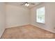 Bedroom has neutral carpet and a bright window at 7623 Monarch Birch Ln, Charlotte, NC 28215