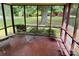Relaxing screened porch featuring a geometric tile floor and view of the lush backyard at 8616 Fallsdale Dr, Charlotte, NC 28214