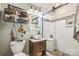 Modern bathroom featuring an updated vanity, a vessel sink, and a glass-enclosed shower at 1005 Fieldstone Rd, Mooresville, NC 28115