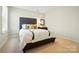 Comfortable bedroom with a queen size bed, stylish headboard, nightstand, and neutral carpeting at 2246 Bluebell Way, Fort Mill, SC 29708