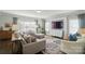 Open-concept living room with hardwood floors, large windows, and comfortable seating area at 2246 Bluebell Way, Fort Mill, SC 29708