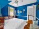 Blue bedroom with hardwood floors and a white quilted bedspread at 329 E Congress St, Lincolnton, NC 28092