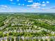 Overhead view of a leafy residential neighborhood with diverse homes and well-maintained landscaping under a blue sky with clouds at 622 Lorain Nw Ave, Concord, NC 28027