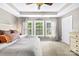 Bright main bedroom with tray ceiling, fan, and large windows for natural light at 622 Lorain Nw Ave, Concord, NC 28027