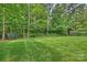 Manicured backyard featuring a well-kept lawn, mature trees and natural wood line at 7319 Stonehaven Dr, Waxhaw, NC 28173