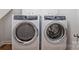 Modern laundry room featuring Electrolux front loading washer and dryer with white cabinetry at 7319 Stonehaven Dr, Waxhaw, NC 28173