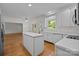 Kitchen showcasing white cabinets, island, and stainless steel appliances at 765 Portpatrick Pl, Fort Mill, SC 29708