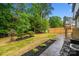 The well-maintained backyard features a stamped concrete path, landscaping, and wooded area at 136 Digh Cir # 4, Mooresville, NC 28117