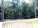 A private, wooded backyard is seen from a wood deck with wood railing at 1802 Cooper Ave, Kannapolis, NC 28081
