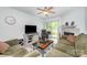 Cozy living room with fireplace, ceiling fan, plush seating, and sliding door to a balcony at 18741 Nautical Dr # 205, Cornelius, NC 28031