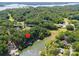 Overhead view of a home near Lake Wylie and Tega Cay Golf Course marked with a red star at 2004 Marquesas Ave, Tega Cay, SC 29708