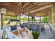 Covered boat dock with a boat, furniture, and a TV for entertaining by the water at 2004 Marquesas Ave, Tega Cay, SC 29708