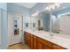 Spacious bathroom with a double sink vanity, large mirror, and a separate shower at 23117 Whimbrel Cir, Fort Mill, SC 29707