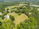 Aerial view showcases the property's pool, outbuildings, and surrounding lush greenery at 2742 Flat Creek Rd, Lancaster, SC 29720