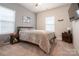 Neutral bedroom features soft carpet, a picture window and gray walls at 5440 Kinsbridge Dr, Charlotte, NC 28227