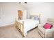 Bedroom featuring a vaulted ceiling, en-suite bathroom, ceiling fan, and carpeted floors for added comfort and style at 8183 Sultana Cir, Charlotte, NC 28227