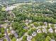 Stunning aerial view of a residential neighborhood with tree-lined streets and a nearby lake at 8219 Beardsley Dr, Charlotte, NC 28269