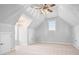 Bright bedroom with vaulted ceilings, a ceiling fan, and a cozy ambiance at 9112 Butterfly Ct, Gastonia, NC 28056