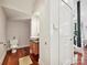 Cozy bathroom with hardwood floors, granite vanity, and updated toilet at 956 Warren Burgess Ln, Charlotte, NC 28205
