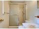 Bathroom featuring shower, toilet, vanity, and chrome hardware at 105 Hopewell Church Rd, Shelby, NC 28152