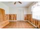 Bedroom with wood paneling and double door closet at 105 Hopewell Church Rd, Shelby, NC 28152