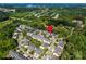 Overhead view showcasing the layout of a quiet, wooded neighborhood at 128 Aztec Cir, Mooresville, NC 28117