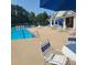Sparkling community pool with ample seating and shade umbrellas for relaxing summer days at 13039 Peacock Ln, Charlotte, NC 28215