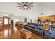 Open-concept area with hardwood floors, seamlessly connects the living, dining, and kitchen spaces at 1530 Danlee Dr, Lancaster, SC 29720