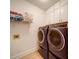 Bright laundry room features newer front load washer and dryer, ample cabinets and wood floors at 15708 Eagleview Dr, Charlotte, NC 28278