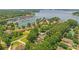 Stunning aerial view of lakefront homes, mature trees, and a marina on a sunny day at 18733 Bluff Point Rd, Cornelius, NC 28031