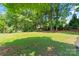 Expansive green backyard featuring mature trees and a well-maintained lawn, perfect for outdoor activities at 18733 Bluff Point Rd, Cornelius, NC 28031