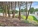 A long green lawn, a shed, a white vinyl fence, and tall mature trees at 1922 Decatur Ct, Charlotte, NC 28213