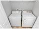 Laundry room with white washer and dryer and shelving for storage at 1922 Decatur Ct, Charlotte, NC 28213