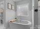 Bathroom features a freestanding tub, paneled walls, and natural light at 2341 Shiny Leaf Dr, Denver, NC 28037