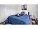 Cozy bedroom featuring a bed with a blue comforter, decorative pillows, and a horse art print at 246 Bushney Loop, Mooresville, NC 28115